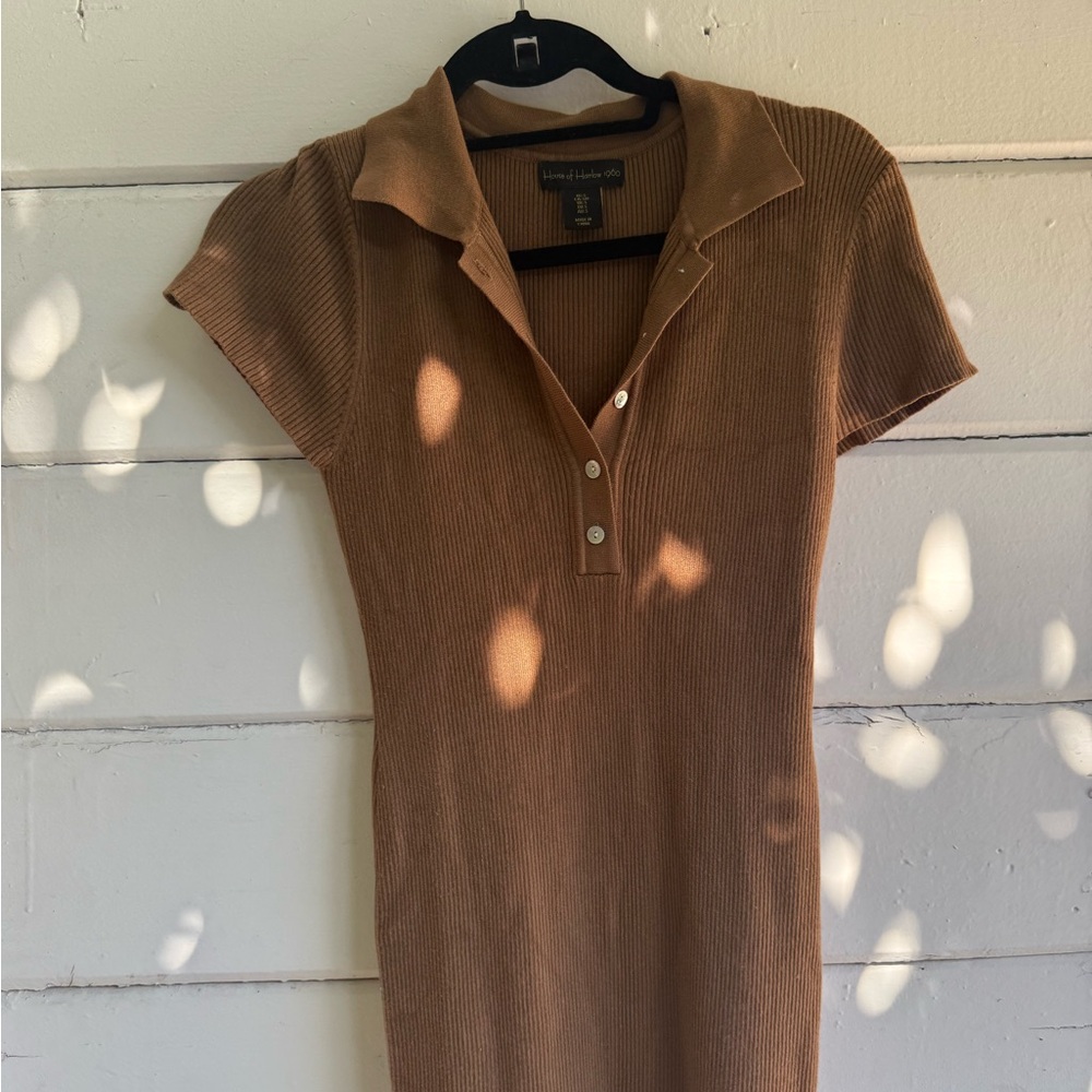 House of Harlow 1960 Brown Ribbed Polo Dress